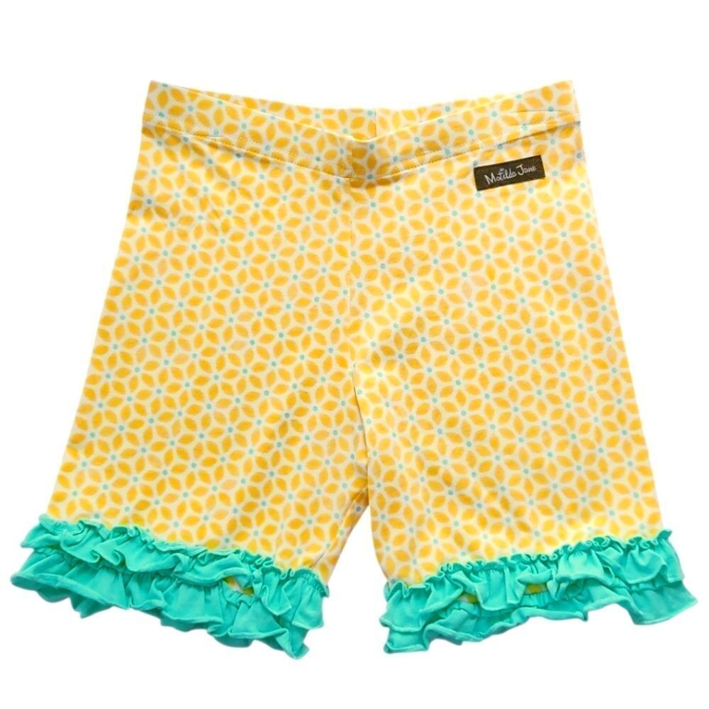 Matilda Jane Girls Yellow Green Square Sunshine Double Ruffle Shorties Size 10